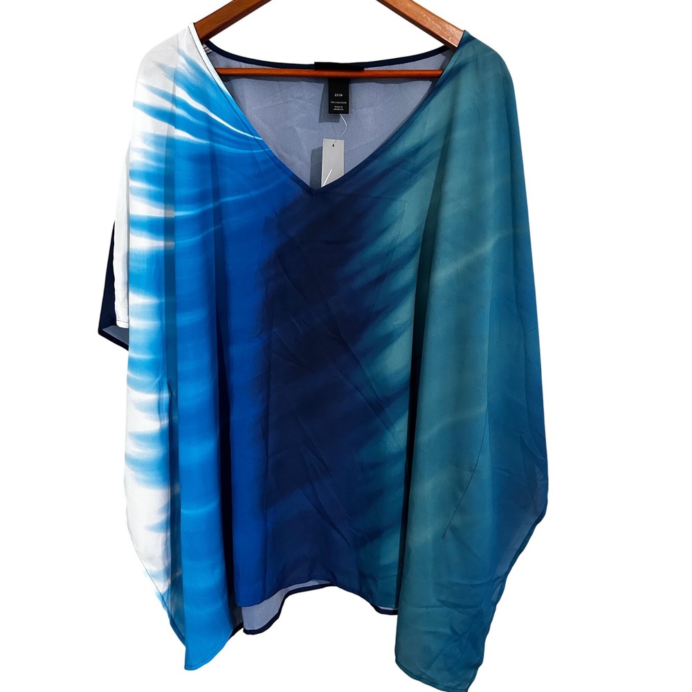 Beautiful Lane Bryant Chiffon V-Neck Poncho Blue Green‎ Women's Size 22/24 NWT